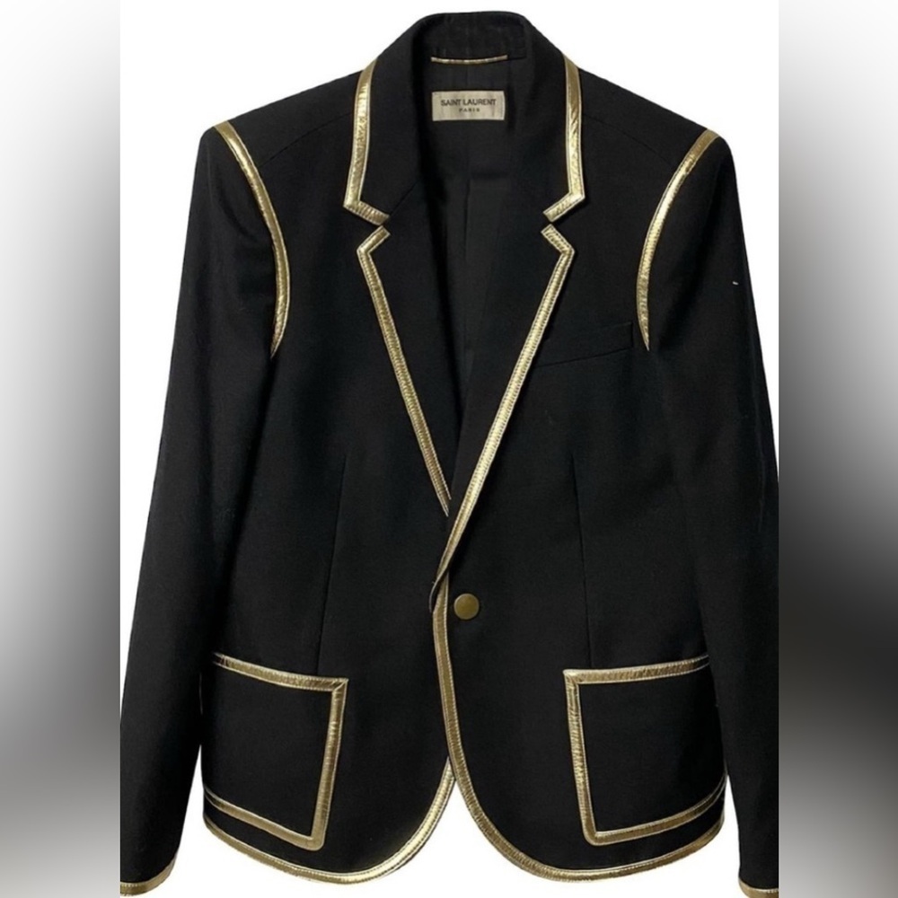 Saint Laurent Gold Trim Garbadine Blazer in Black Wool FR36 - Picture 6 of 7